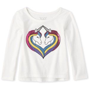 Girls Long Sleeve Sequin Unicorn Heart T-Shirt